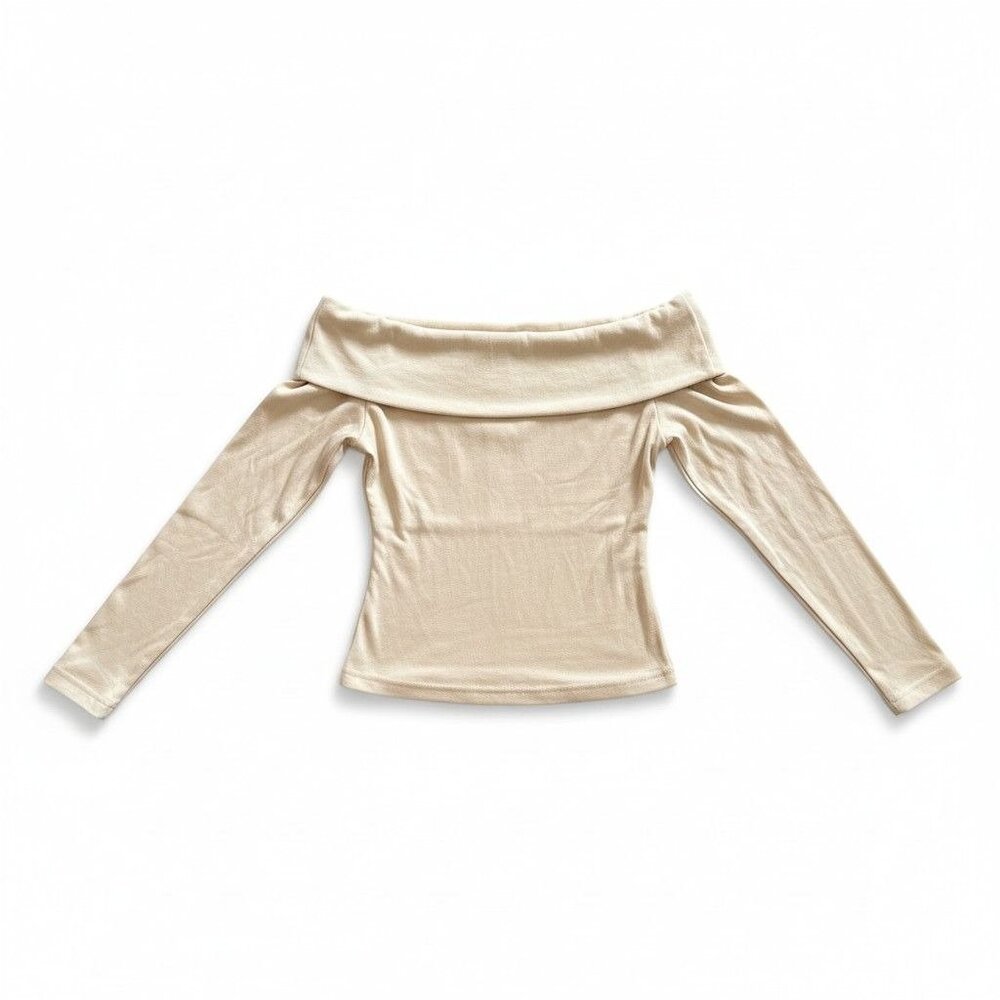 OGL Off Shoulder Foldover Cream Ruched Top S NWOT | Built-In Removable Bra